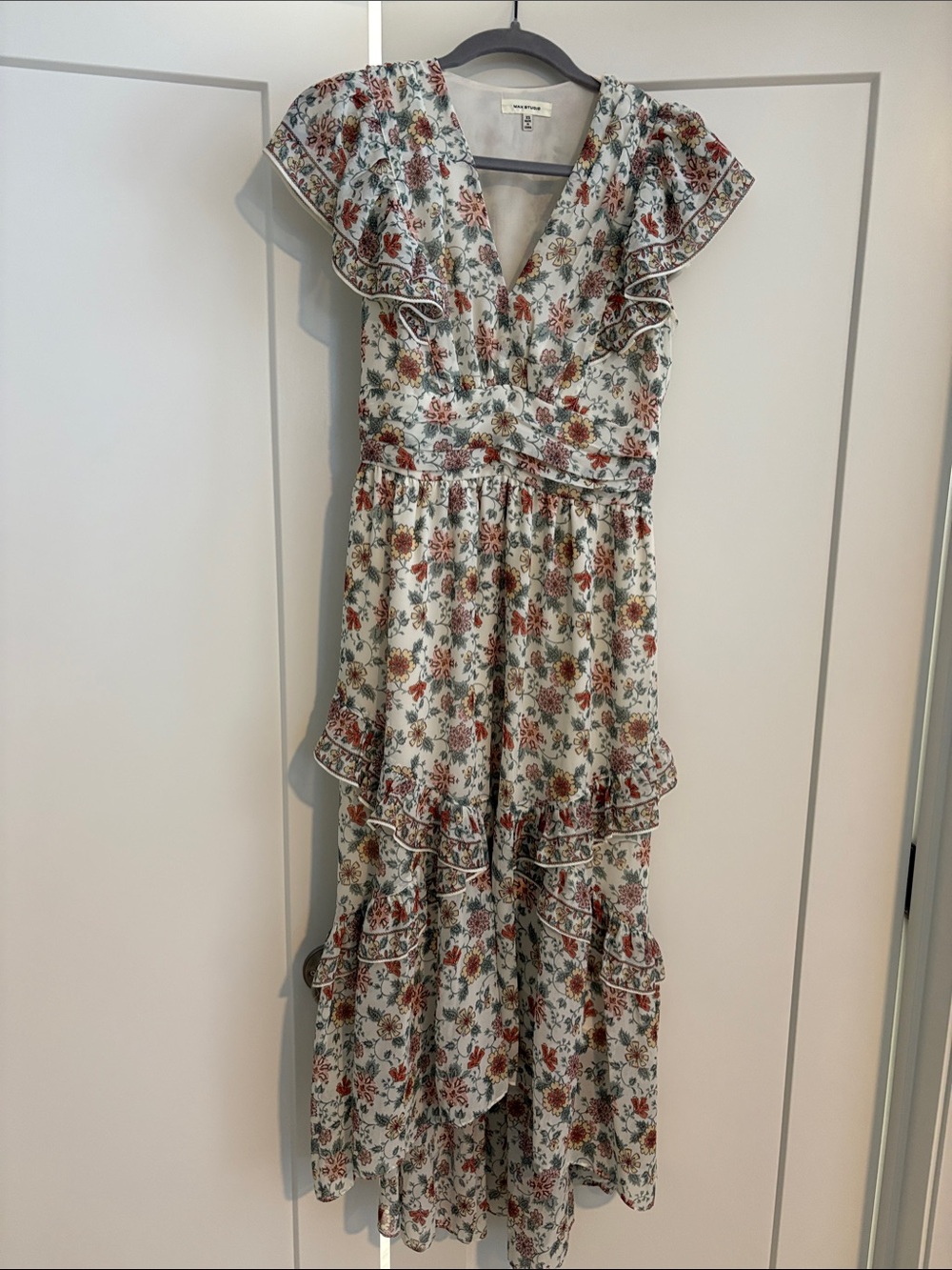 Max Studio Ivory Floral High-Low Ruffle Maxi Dress
